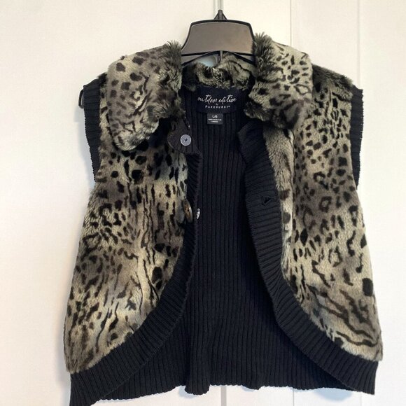 Parkhurst Jackets & Blazers - PARKHURST Outdoor Edition Leopard Cropped Vest Black Faux‎ Fur Animal Size Large